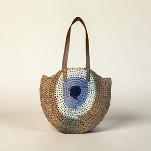 Round Woven Tote with Blue Eye